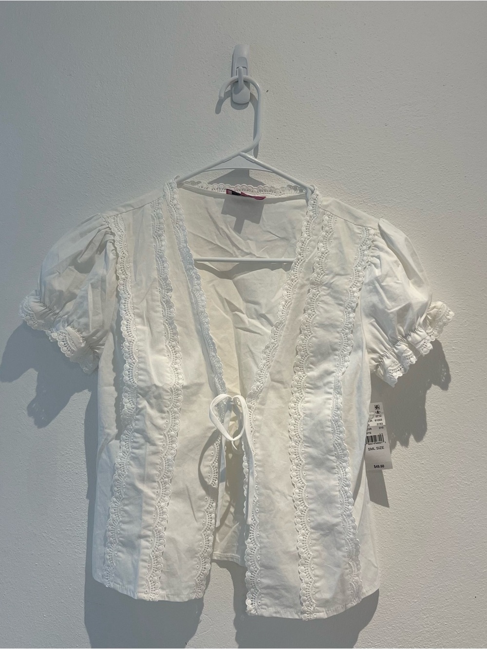 Edikted White Lace-Trim Tie-Front Blouse